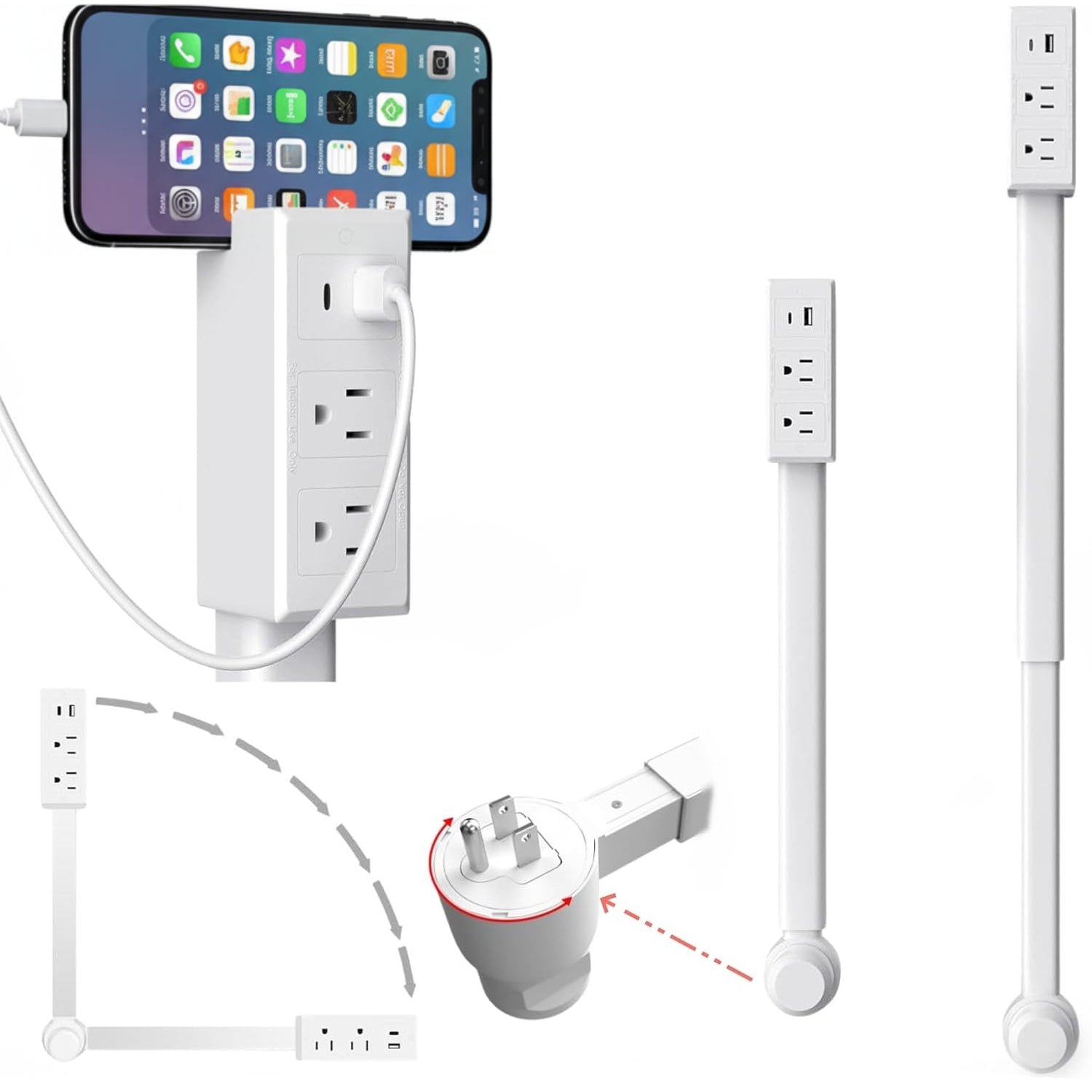 Telescopic Outlet Extender with Dual USB Charging and 180-Degree Rotation All Vera Mart