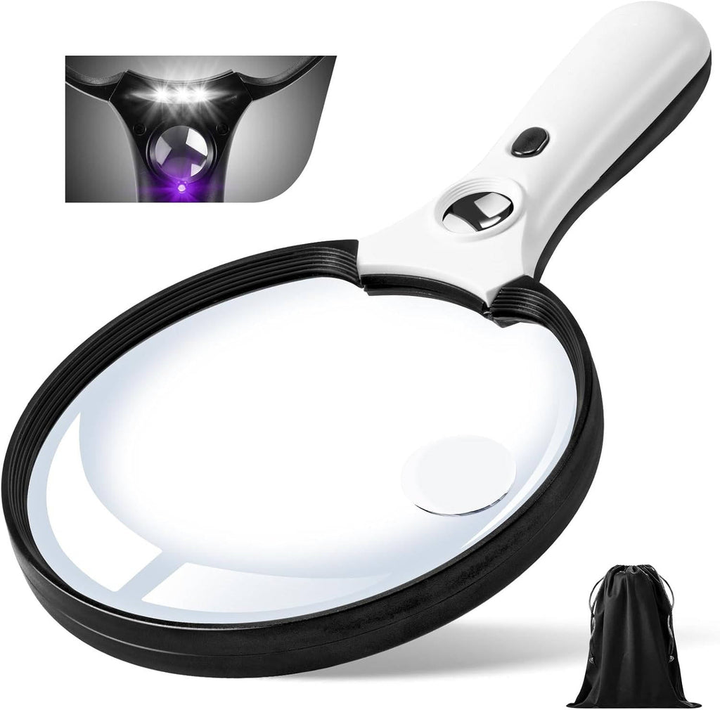 Magnifying Glass with LED Light and UV Verification, Triple Magnification 10x-45x All Vera Mart