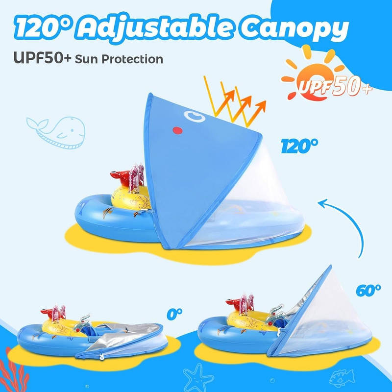 Inflatable Baby Pool Float with Adjustable Four-Position Canopy and Dual Air Chambers All Vera Mart
