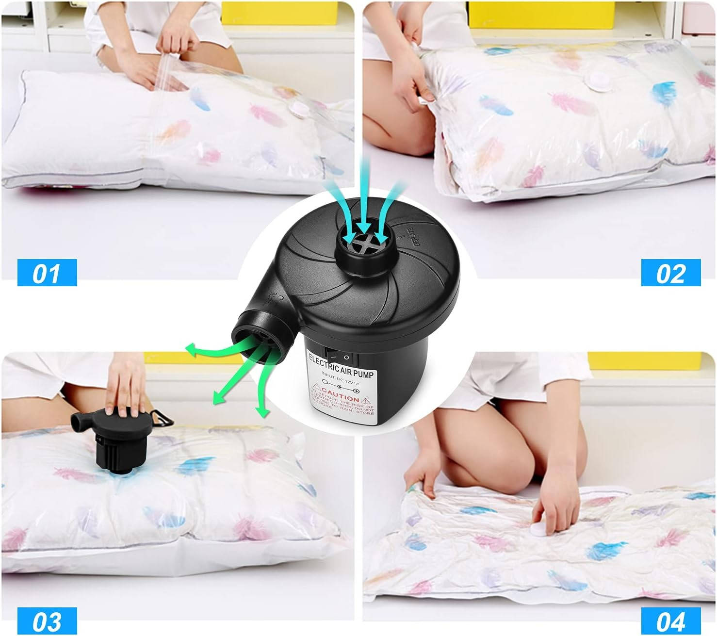 Dual Mode Air Pump with 3 Nozzles and Deflation Port for Mattresses and Pool Floats All Vera Mart