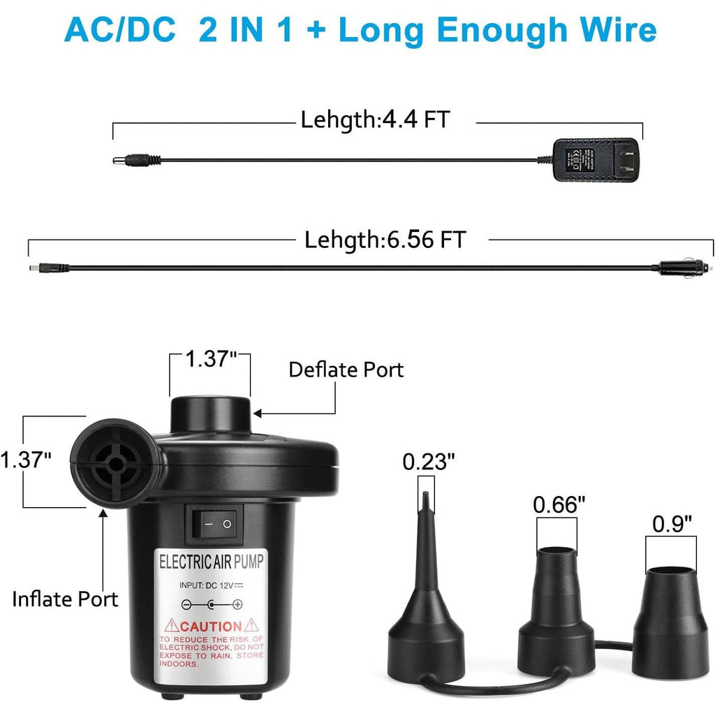 Dual Mode Air Pump with 3 Nozzles and Deflation Port for Mattresses and Pool Floats All Vera Mart