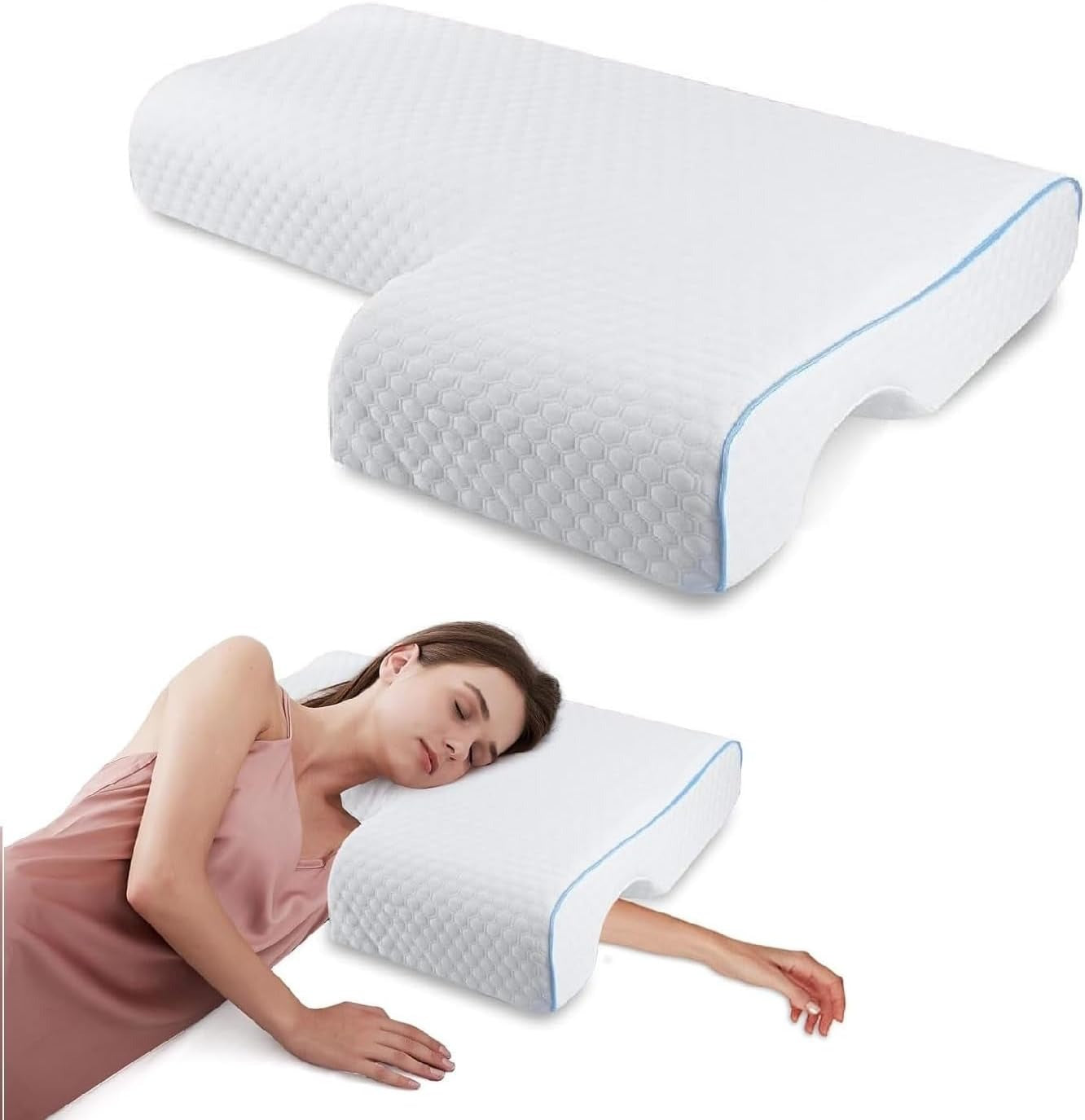 Couple Side Sleeper Pillow with Arm Tunnel Channel and Memory Foam, Machine Washable All Vera Mart