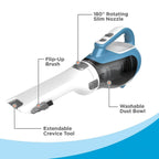 Handheld Vacuum with 180 Degree Rotating Nozzle and Crevice Tool, Cordless Cyclonic Cleaner for Home and Car All Vera Mart