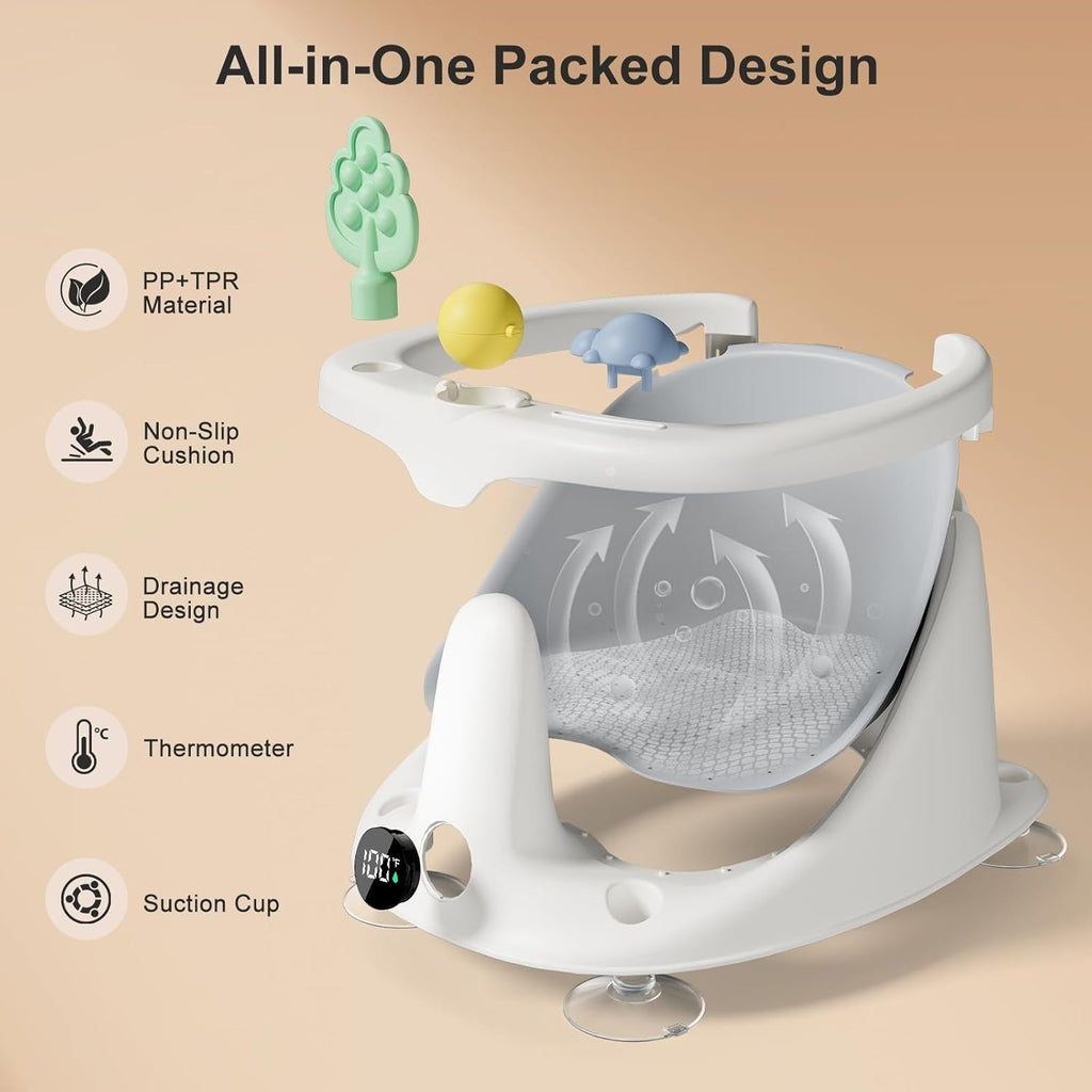 Infant Bath Seat with Temperature Monitor and Rinse Cup for 6 Months+ All Vera Mart