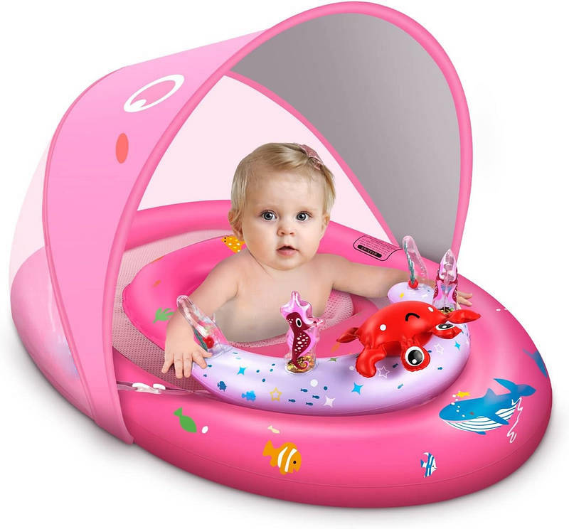 Inflatable Baby Pool Float with Adjustable Four-Position Canopy and Dual Air Chambers All Vera Mart