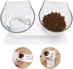 Tilted Cat Feeding Bowl with 15-Degree Angle and Dual Transparent Dishes, Anti Slip Base All Vera Mart