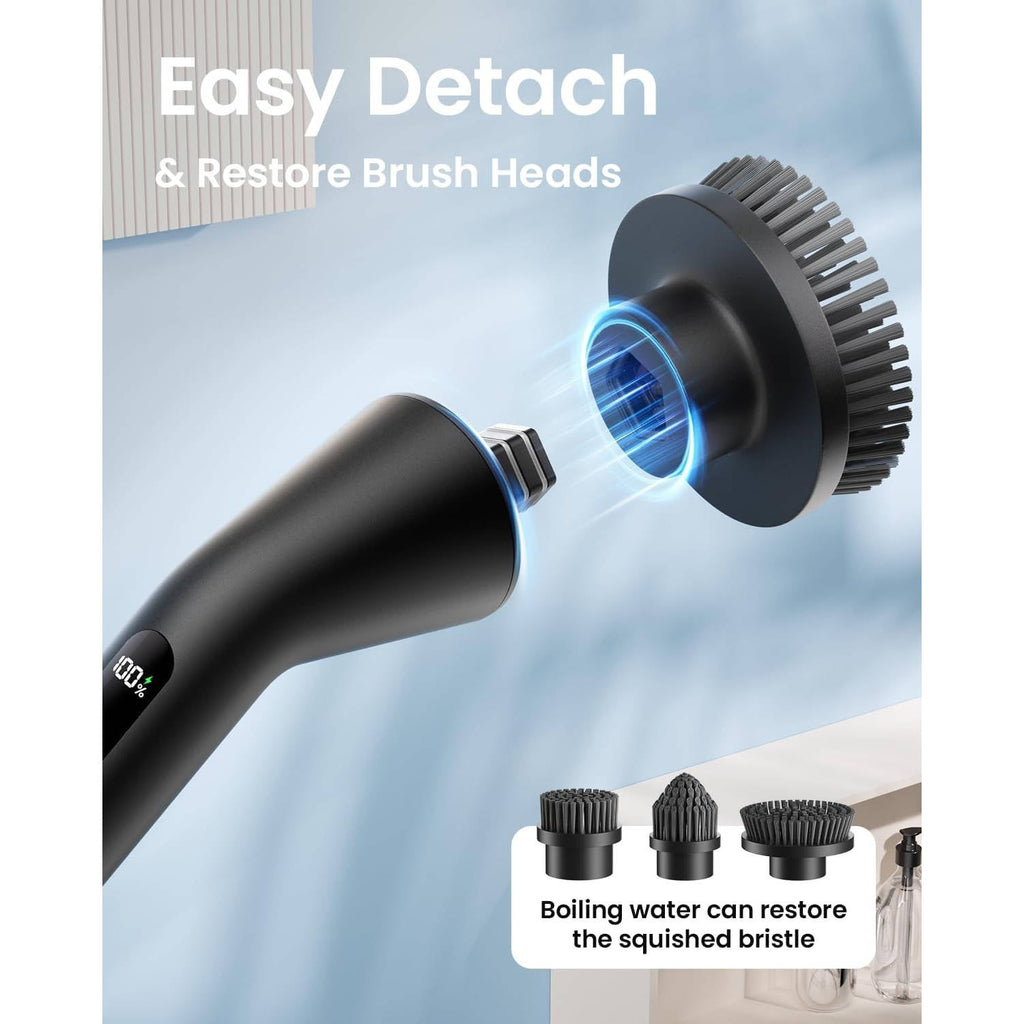 Electric Spin Scrubber with Extendable Handle and 7 Brush Heads for Grout All Vera Mart