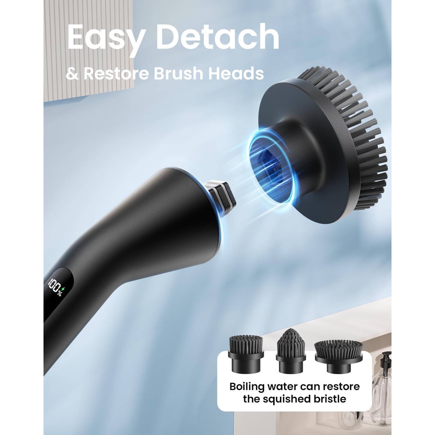 Electric Spin Scrubber with Extendable Handle and 7 Brush Heads for Grout All Vera Mart