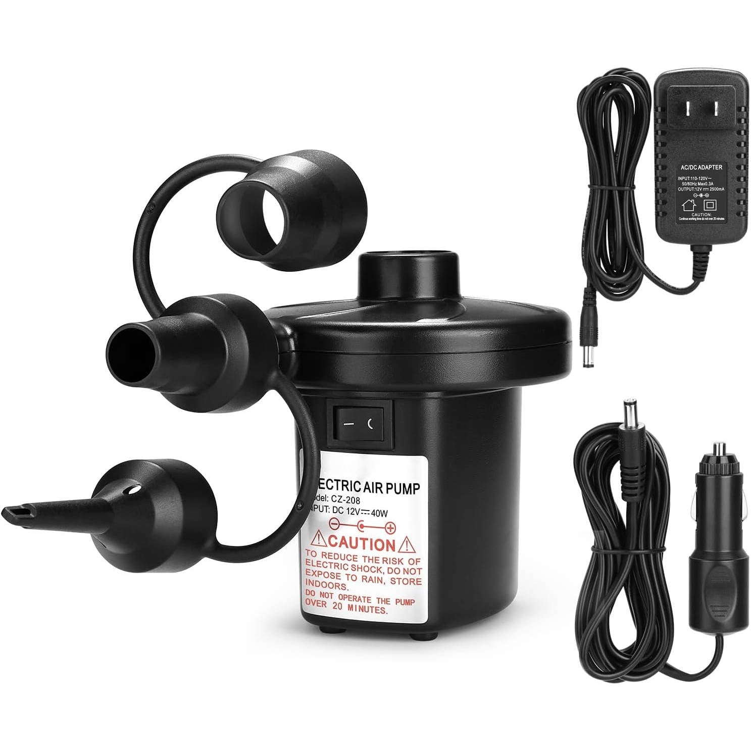 Dual Mode Air Pump with 3 Nozzles and Deflation Port for Mattresses and Pool Floats All Vera Mart