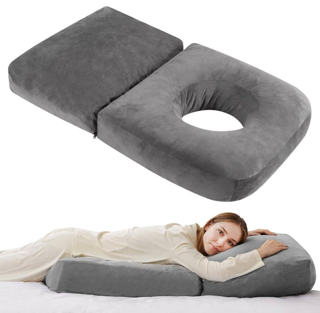 Full Body Maternity Pillow with Circular Belly Cutout and Crushed Sponge Filling, Removable Velvet Cover All Vera Mart