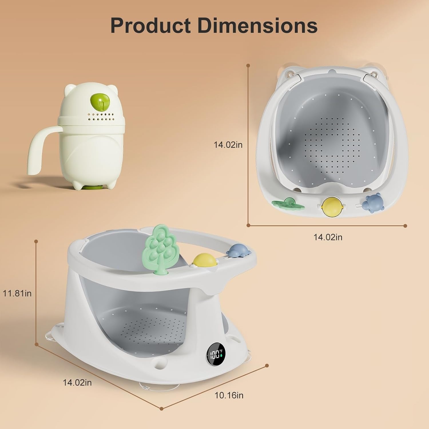 Infant Bath Seat with Temperature Monitor and Rinse Cup for 6 Months+ All Vera Mart