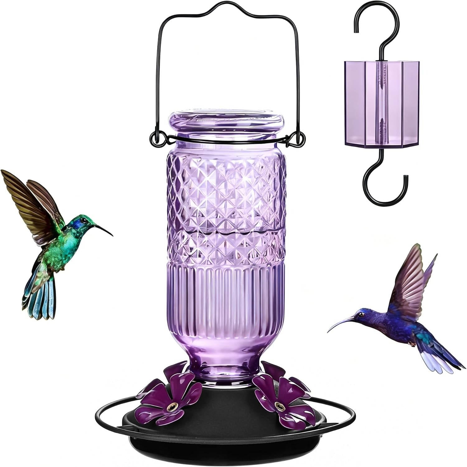 Hummingbird Feeder 16oz Glass with Bee Guard Ports and Ant Moat All Vera Mart