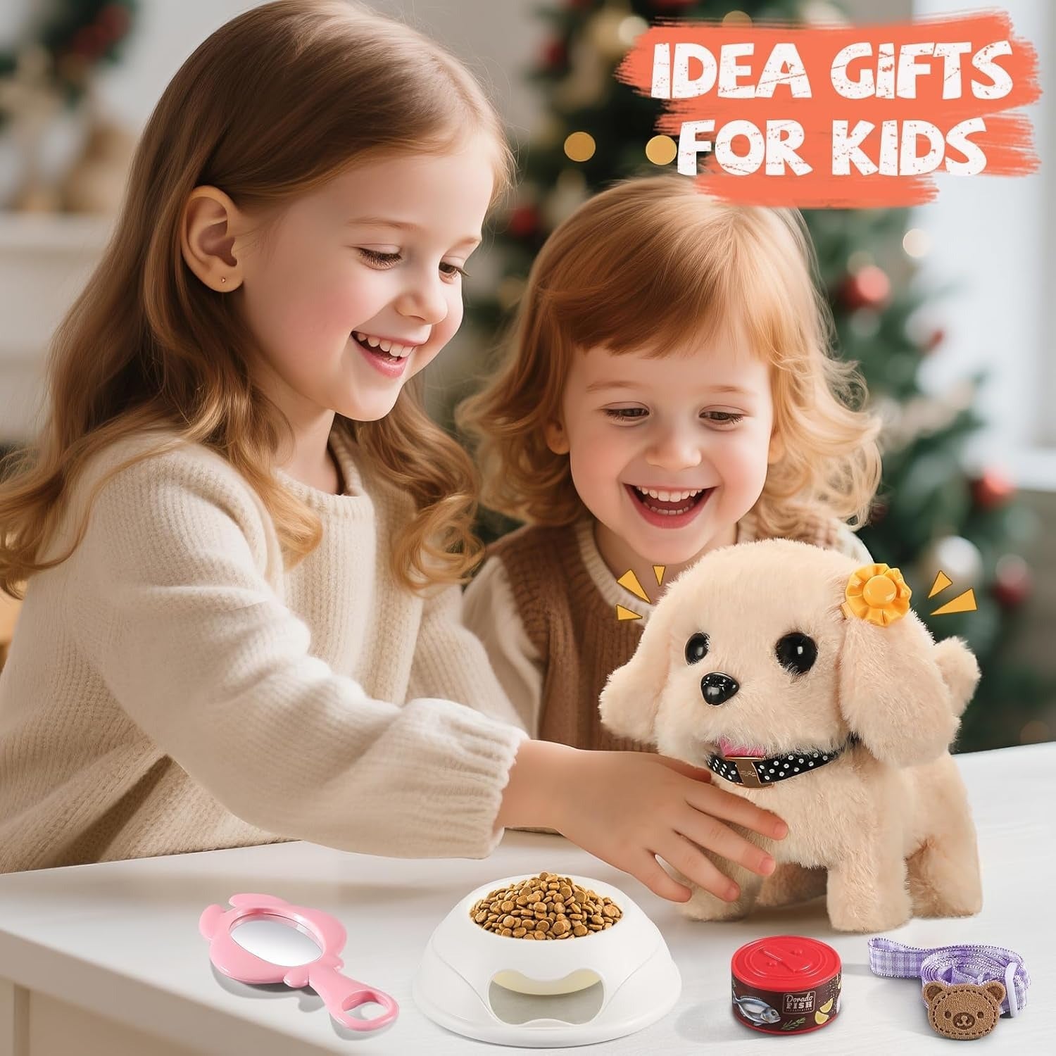 Interactive Robot Puppy with Walking Motion and Touch Sounds, 16-Piece Pet Care Playset All Vera Mart