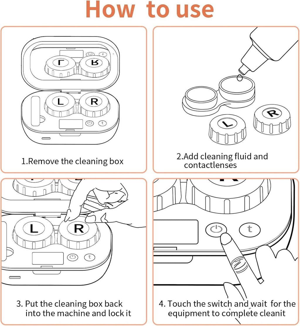 Ultrasonic Contact Lens Cleaner with Dual Chambers and USB Charging, 47000Hz Vibration All Vera Mart