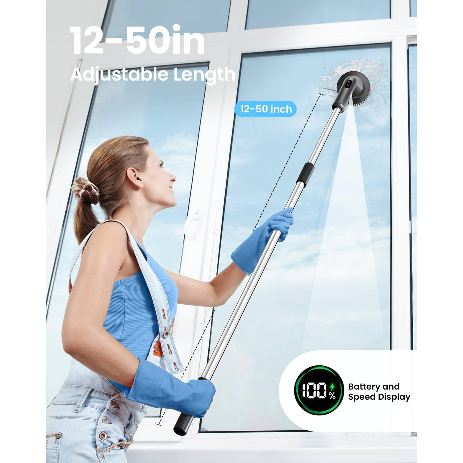 Electric Spin Scrubber with Extendable Handle and 7 Brush Heads for Grout All Vera Mart