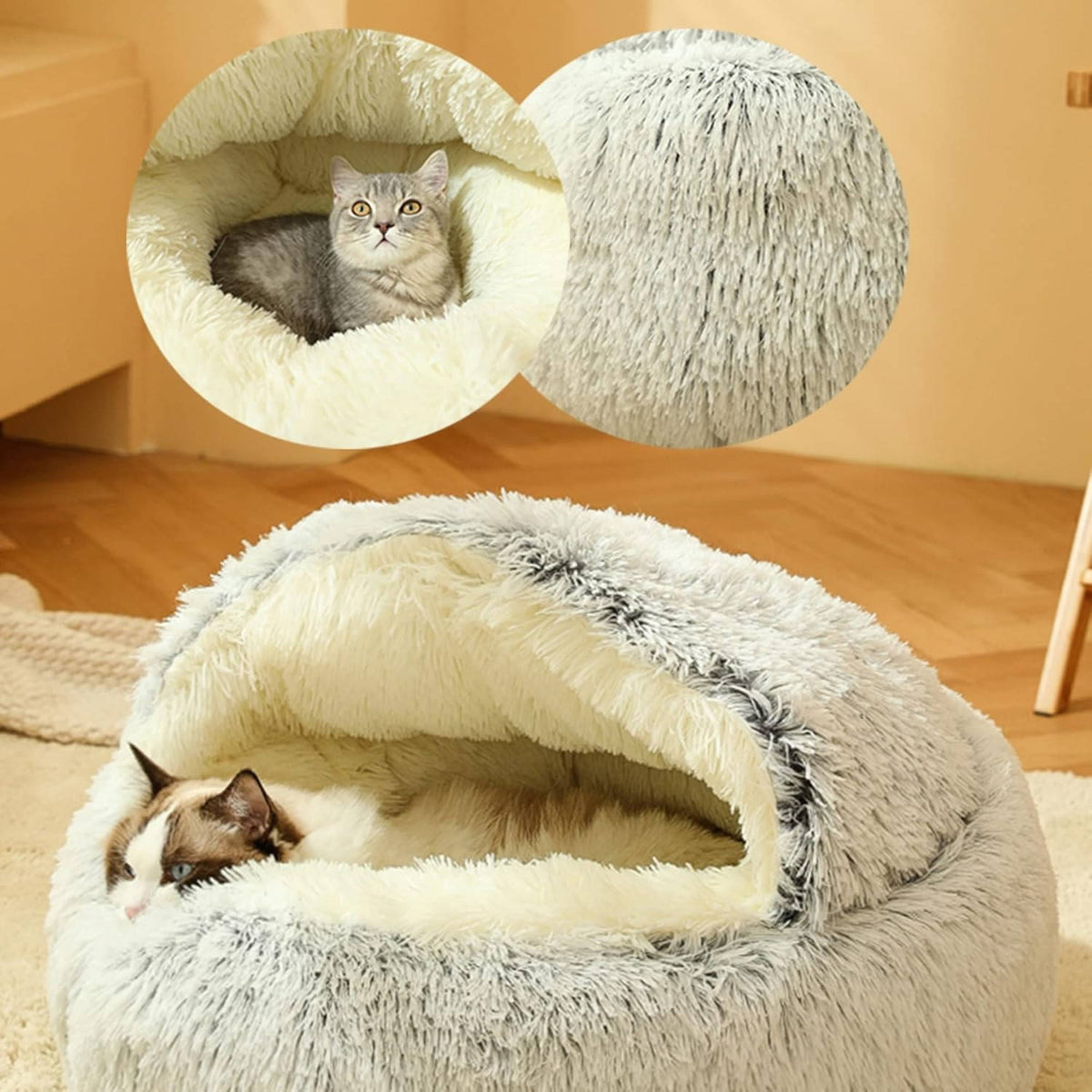 Round Donut Pet Bed with Raised Bolster Edges and Machine Washable Plush Velvet Cover All Vera Mart