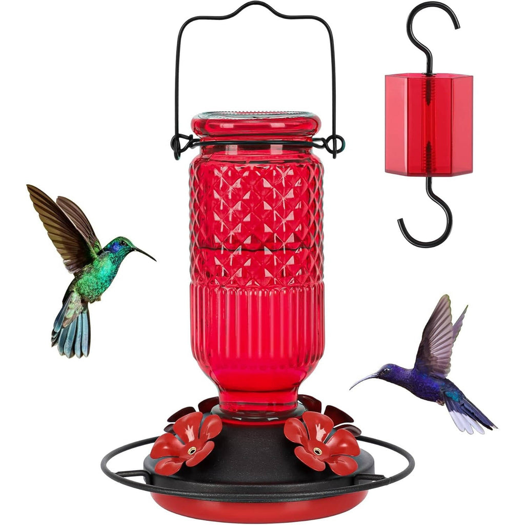 Hummingbird Feeder 16oz Glass with Bee Guard Ports and Ant Moat All Vera Mart