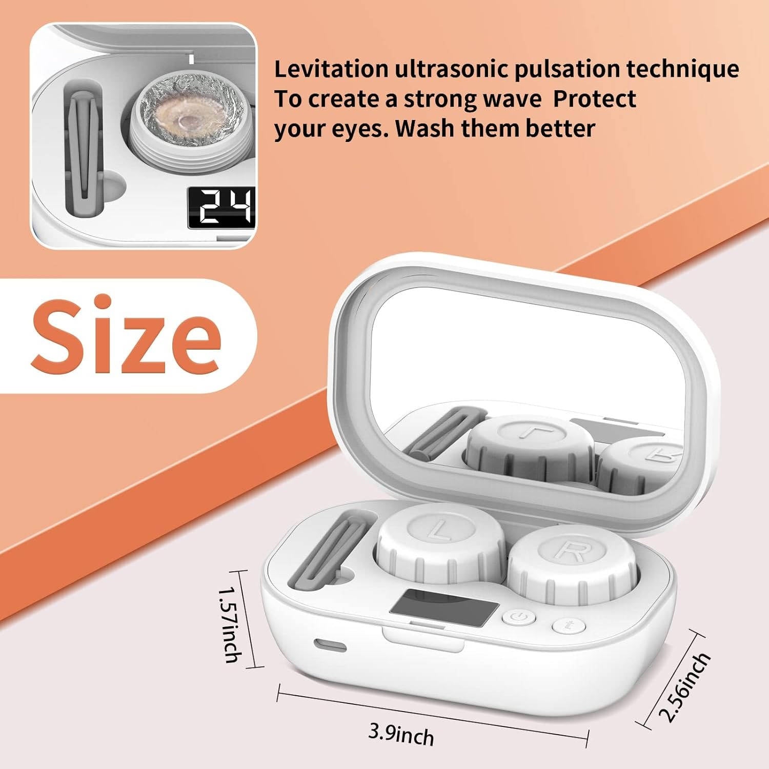 Ultrasonic Contact Lens Cleaner with Dual Chambers and USB Charging, 47000Hz Vibration All Vera Mart