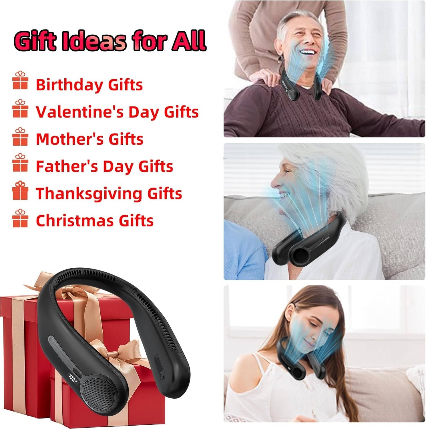 Neck Fan with Dual Motors and LED Display, 4-Speed Bladeless Cooling All Vera Mart