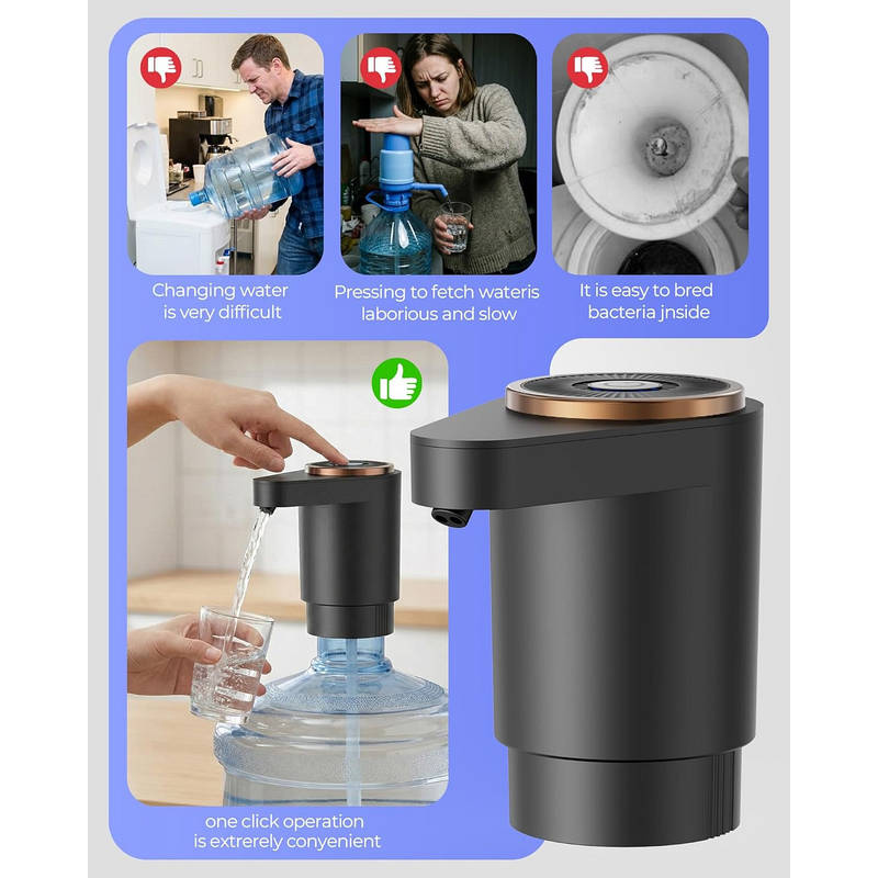 Rechargeable Water Jug Pump with Dual Motors and Food Grade Silicone Hose for 2-5 Gallon Bottles All Vera Mart