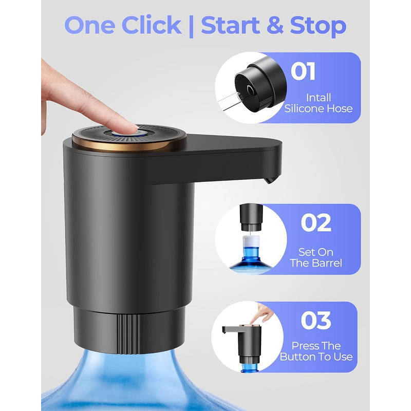 Rechargeable Water Jug Pump with Dual Motors and Food Grade Silicone Hose for 2-5 Gallon Bottles All Vera Mart