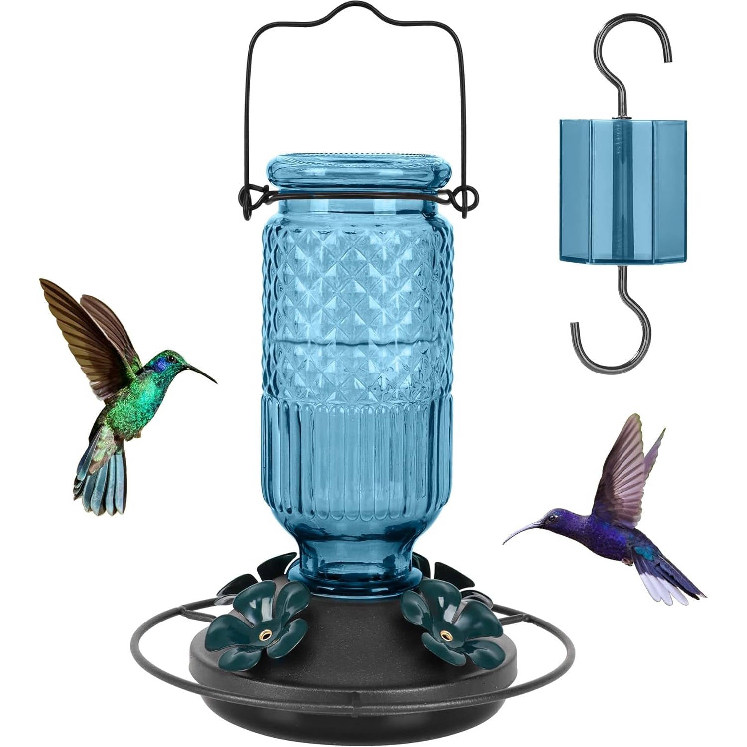 Hummingbird Feeder 16oz Glass with Bee Guard Ports and Ant Moat All Vera Mart