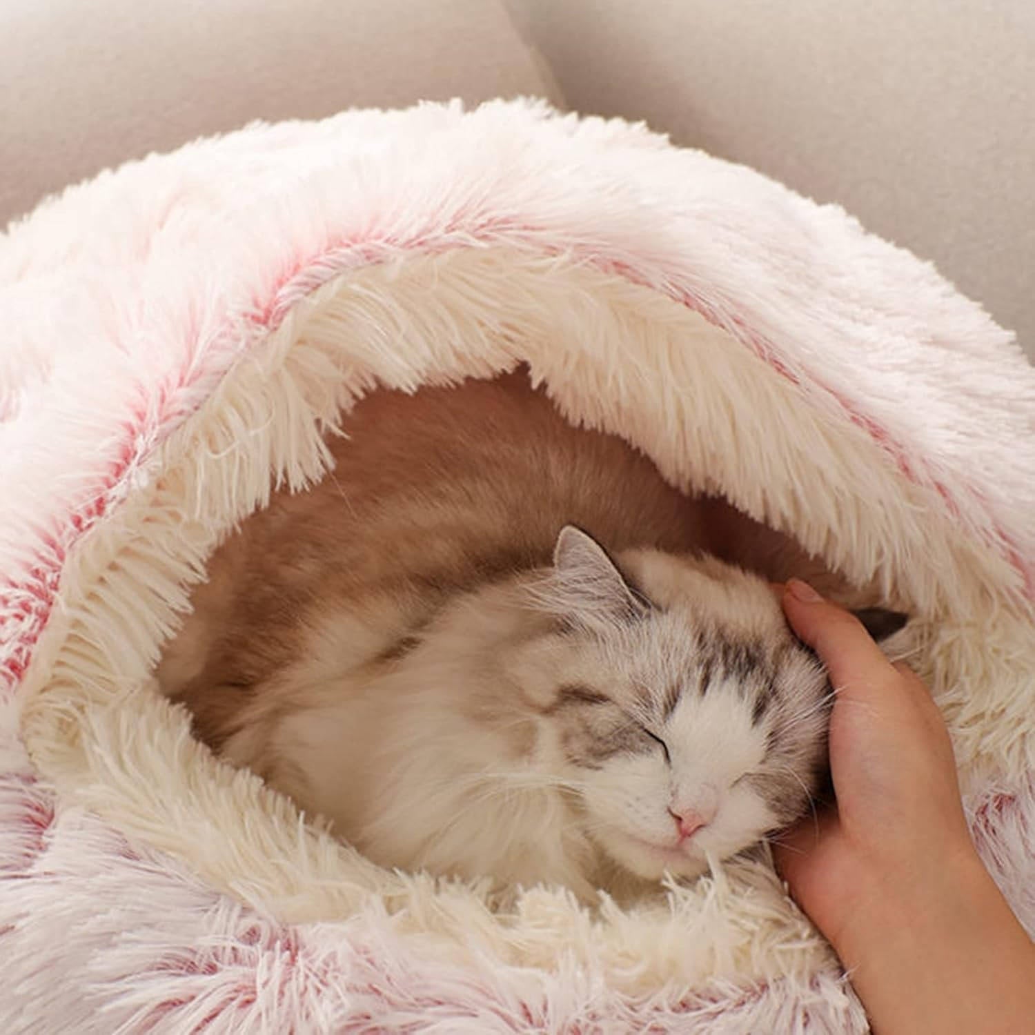 Round Donut Pet Bed with Raised Bolster Edges and Machine Washable Plush Velvet Cover All Vera Mart