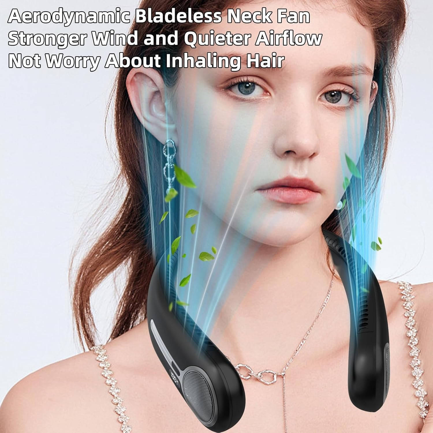 Neck Fan with Dual Motors and LED Display, 4-Speed Bladeless Cooling All Vera Mart
