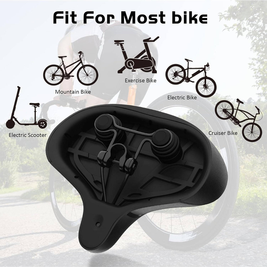 Wide Bicycle Seat with Dual Spring Shock Absorption and Memory Foam Gel, Universal Adapter for All Bikes All Vera Mart