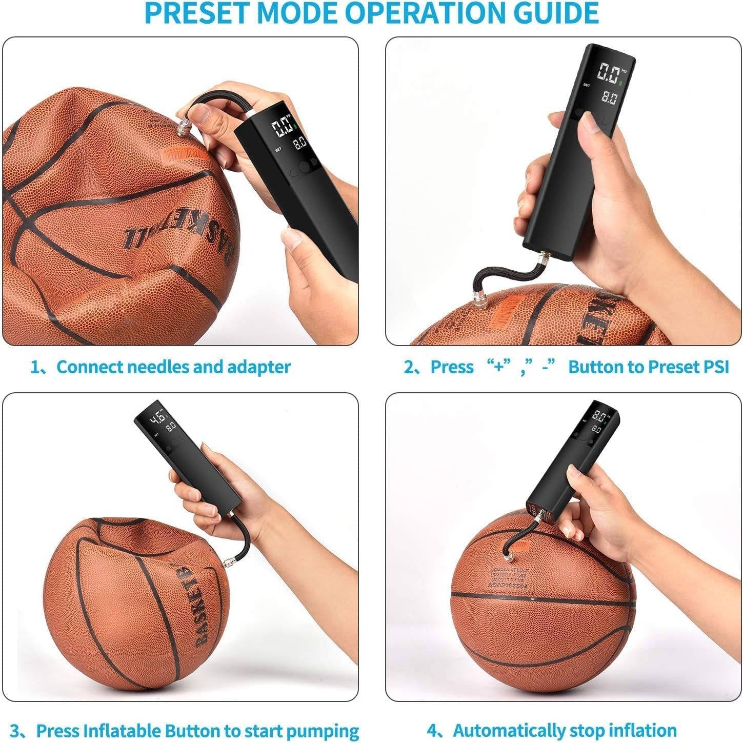 Automatic Sports Ball Pump with Digital Pressure Display and LED Work Light All Vera Mart