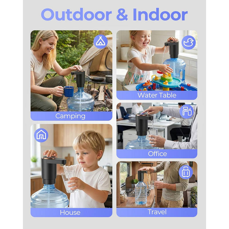 Rechargeable Water Jug Pump with Dual Motors and Food Grade Silicone Hose for 2-5 Gallon Bottles All Vera Mart