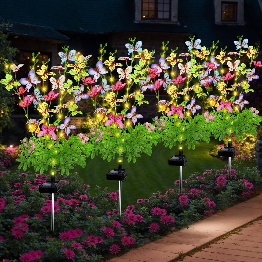 Solar Flower Garden Lights with Automatic Dusk Sensor and Aluminum Stakes, 4 Pack All Vera Mart