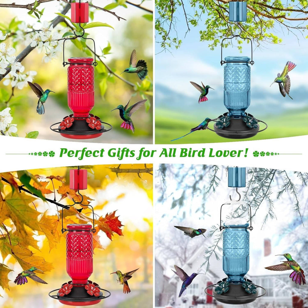 Hummingbird Feeder 16oz Glass with Bee Guard Ports and Ant Moat All Vera Mart