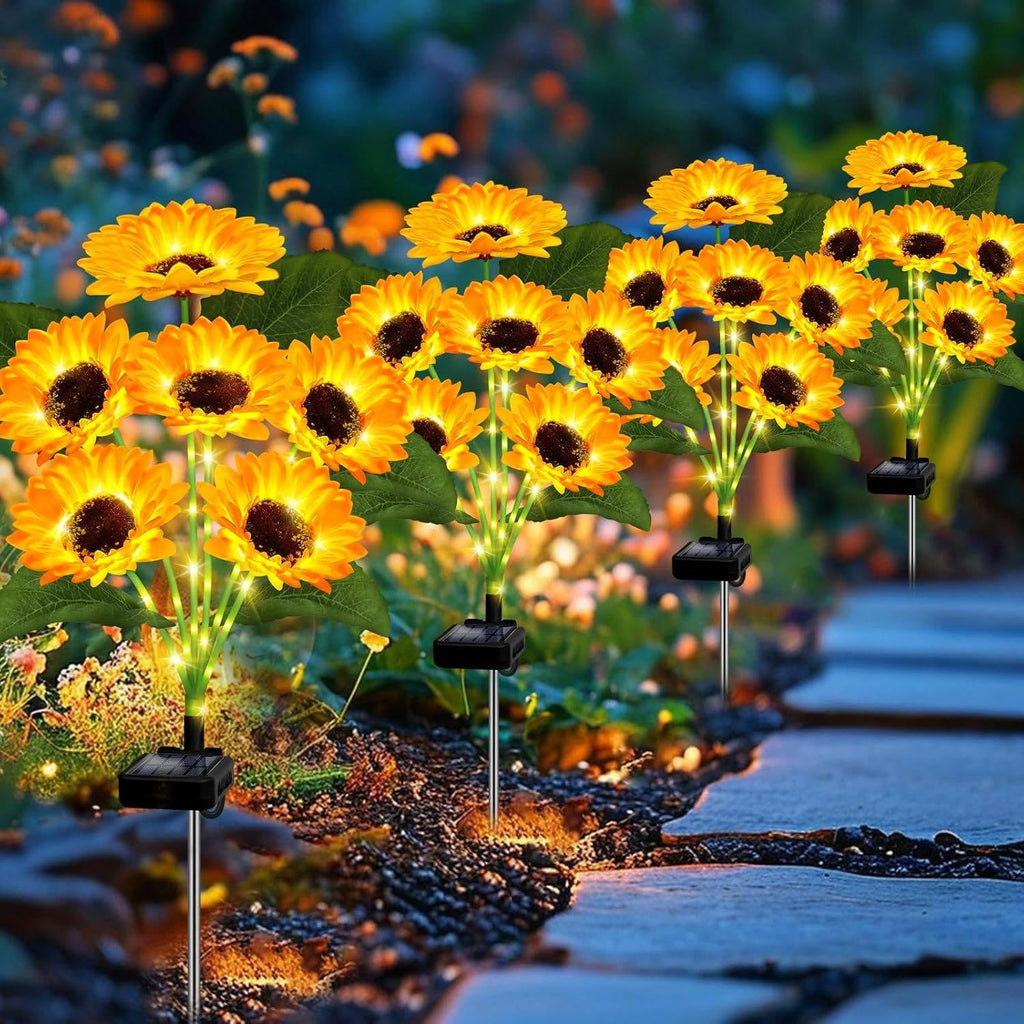 Solar Flower Garden Lights with Automatic Dusk Sensor and Aluminum Stakes, 4 Pack All Vera Mart