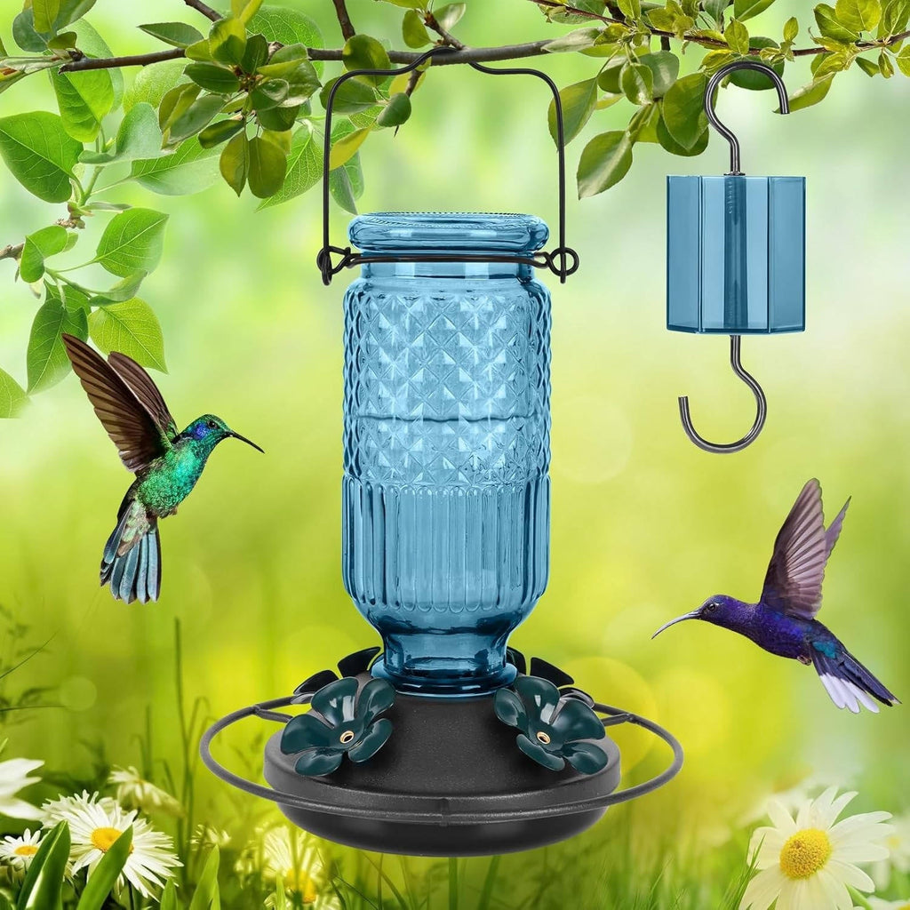 Hummingbird Feeder 16oz Glass with Bee Guard Ports and Ant Moat All Vera Mart