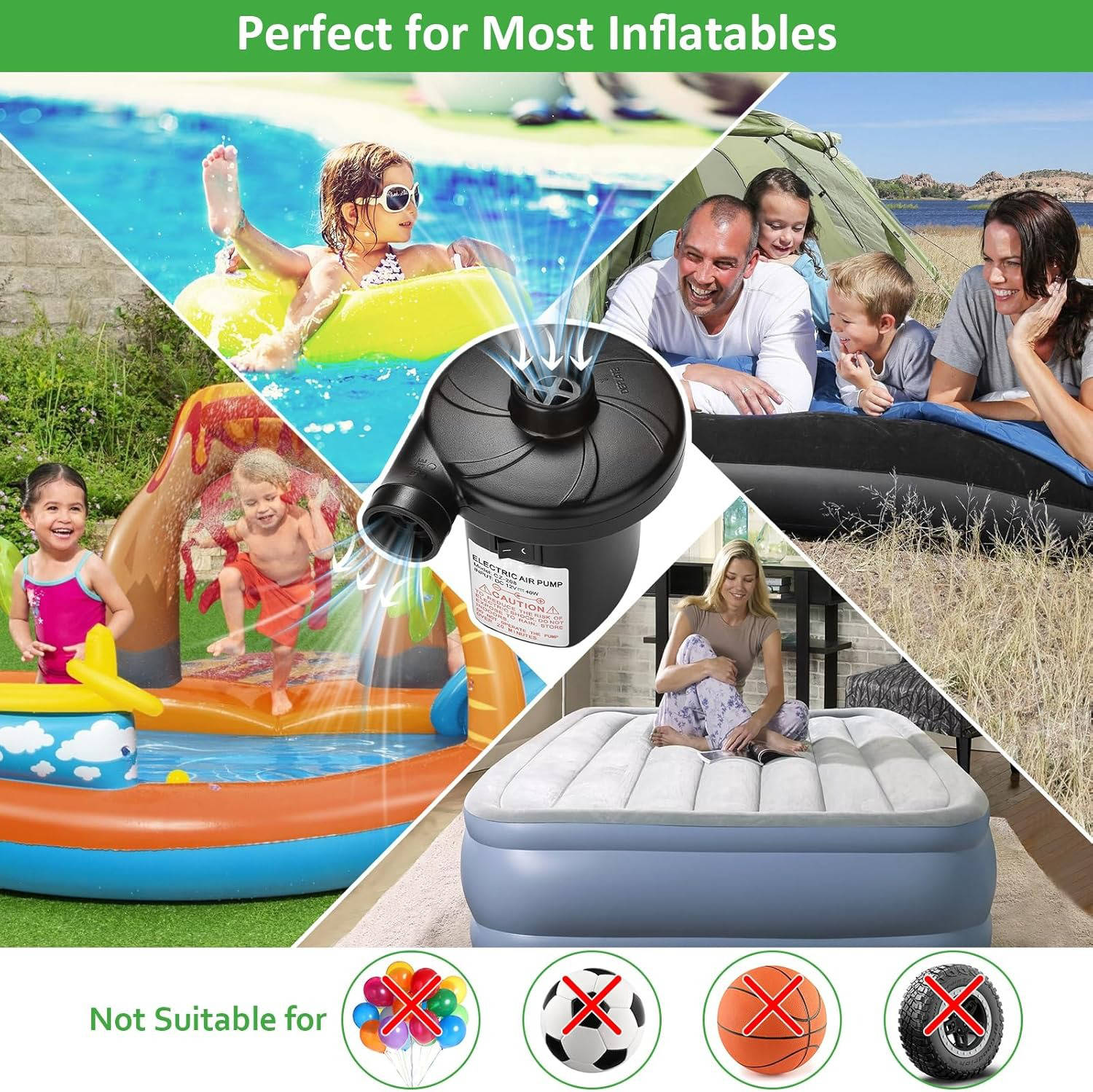 Dual Mode Air Pump with 3 Nozzles and Deflation Port for Mattresses and Pool Floats All Vera Mart