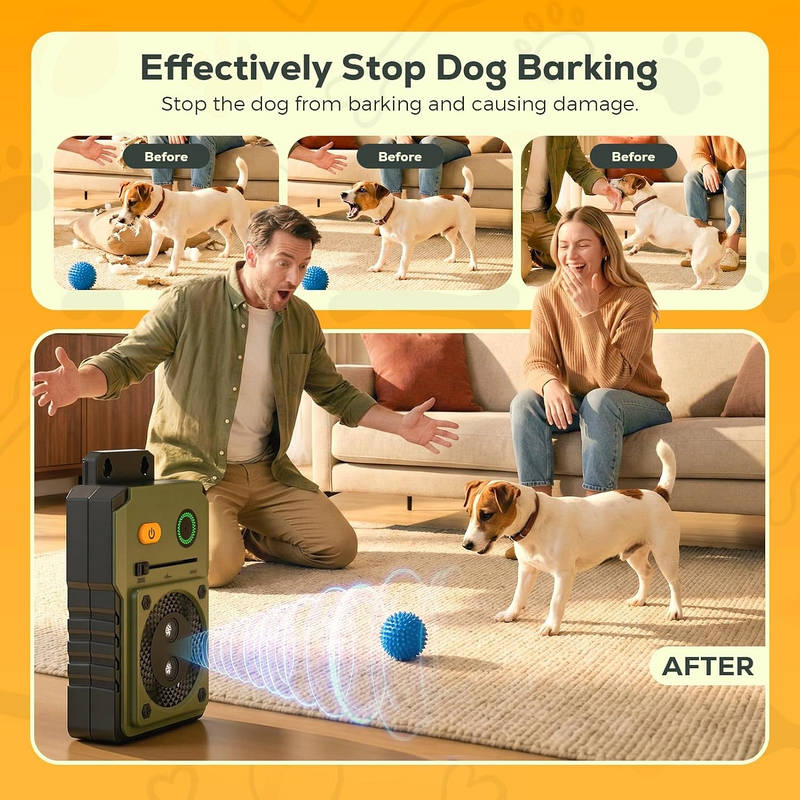 Ultrasonic Bark Deterrent with Automatic Detection and 3 Frequency Modes, 50ft Range All Vera Mart
