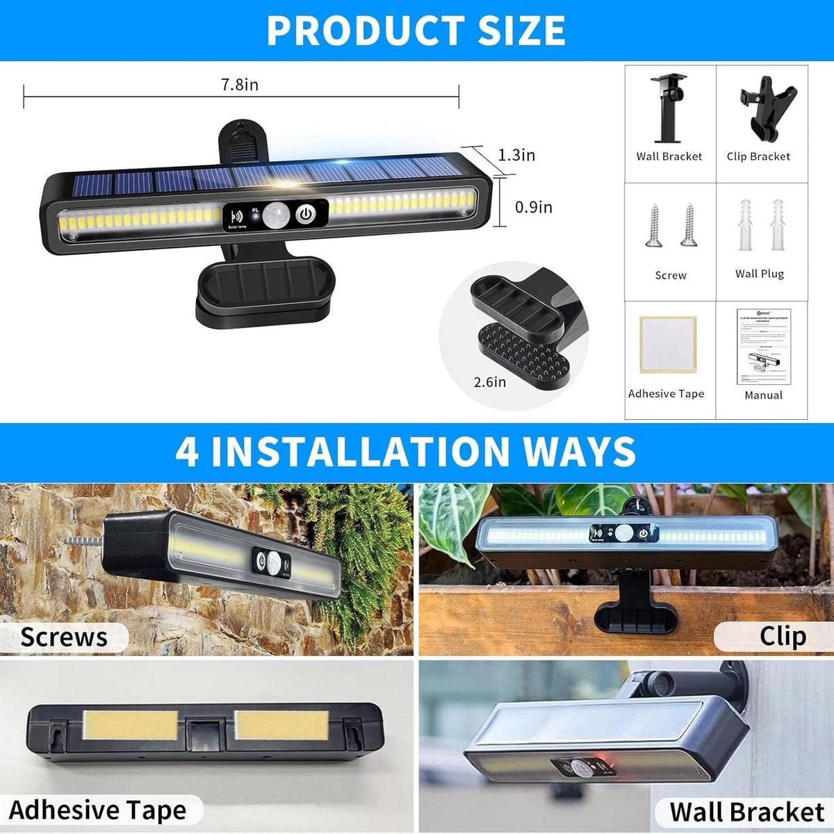 Solar Motion Sensor Fence Lights with 36 LEDs and 26ft Detection Range All Vera Mart