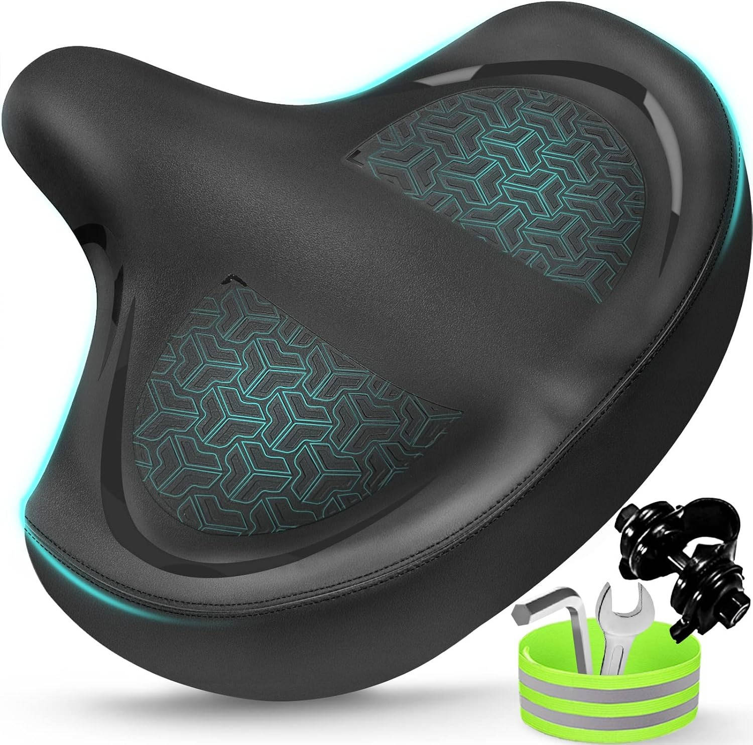Wide Bicycle Seat with Dual Spring Shock Absorption and Memory Foam Gel, Universal Adapter for All Bikes All Vera Mart