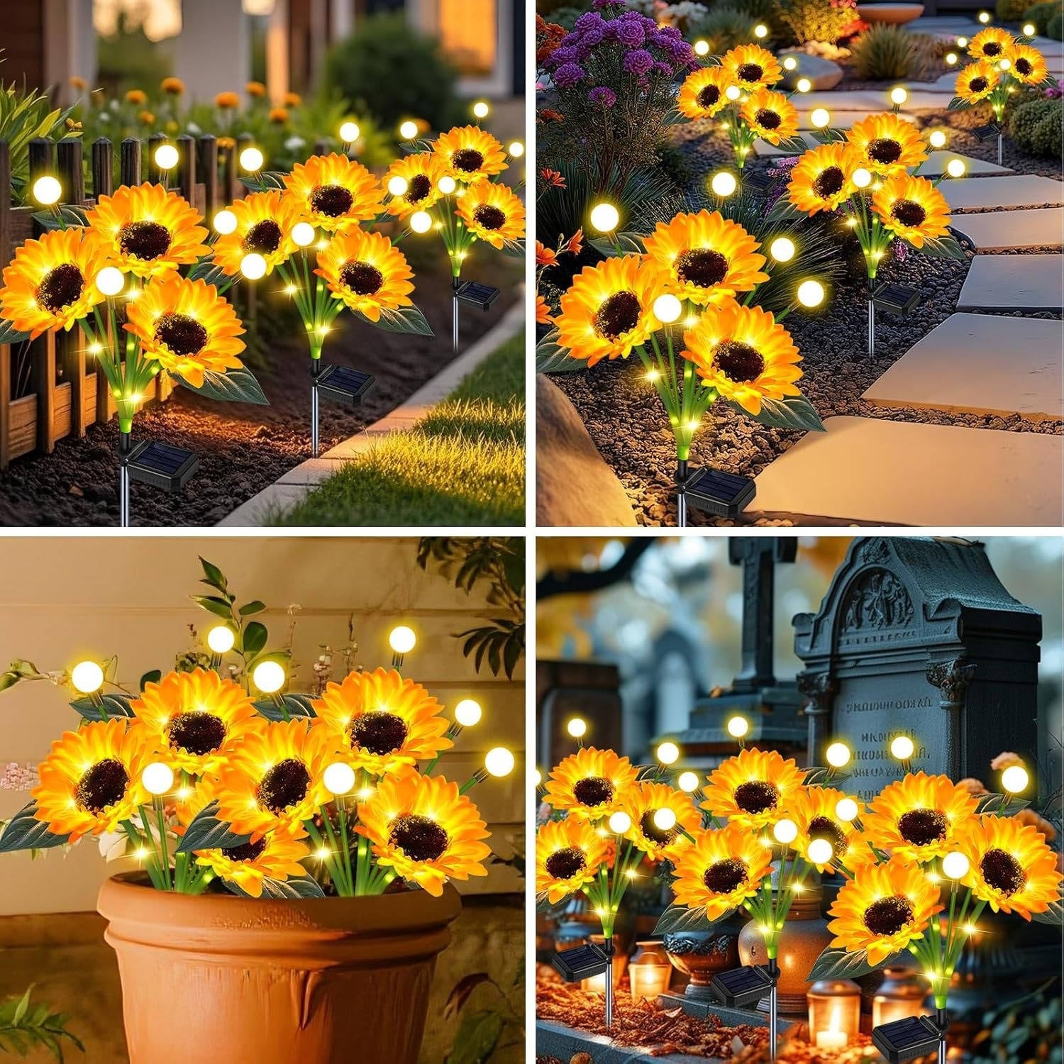 Solar Flower Garden Lights with Automatic Dusk Sensor and Aluminum Stakes, 4 Pack All Vera Mart
