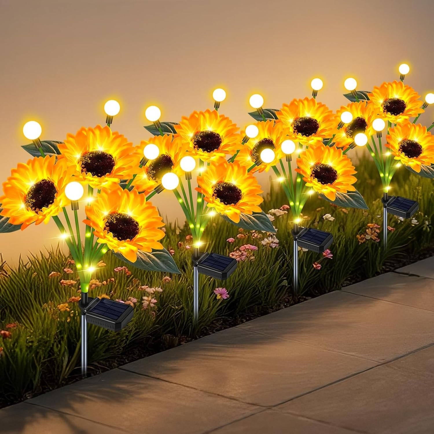 Solar Flower Garden Lights with Automatic Dusk Sensor and Aluminum Stakes, 4 Pack All Vera Mart