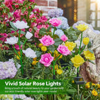 Solar Rose Garden Lights with 7-Color LED Blooms and Ground Stakes, 3-Pack for Pathways All Vera Mart