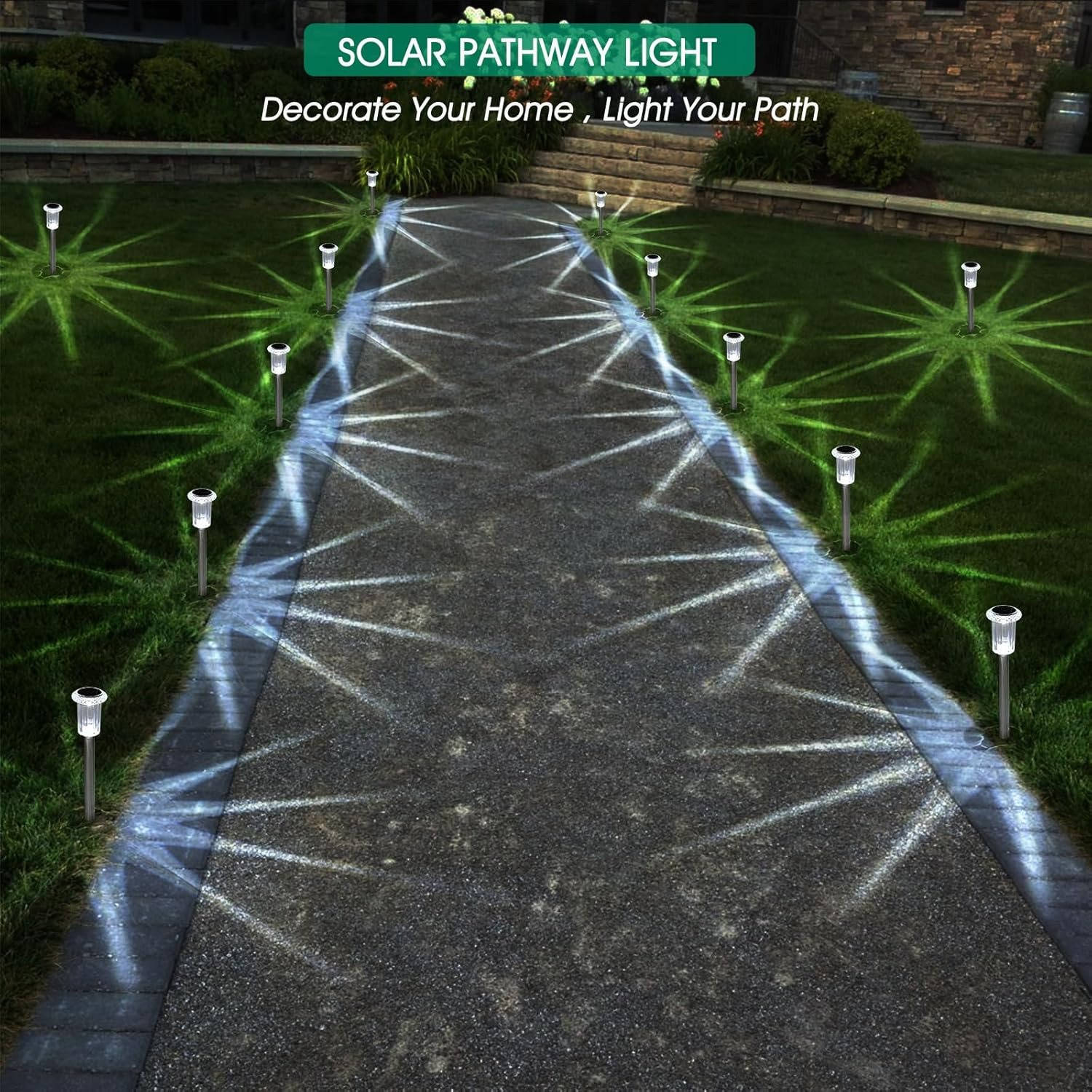 Solar Pathway Lights with Automatic Dusk Sensor and Cool White LED, 10-Pack All Vera Mart