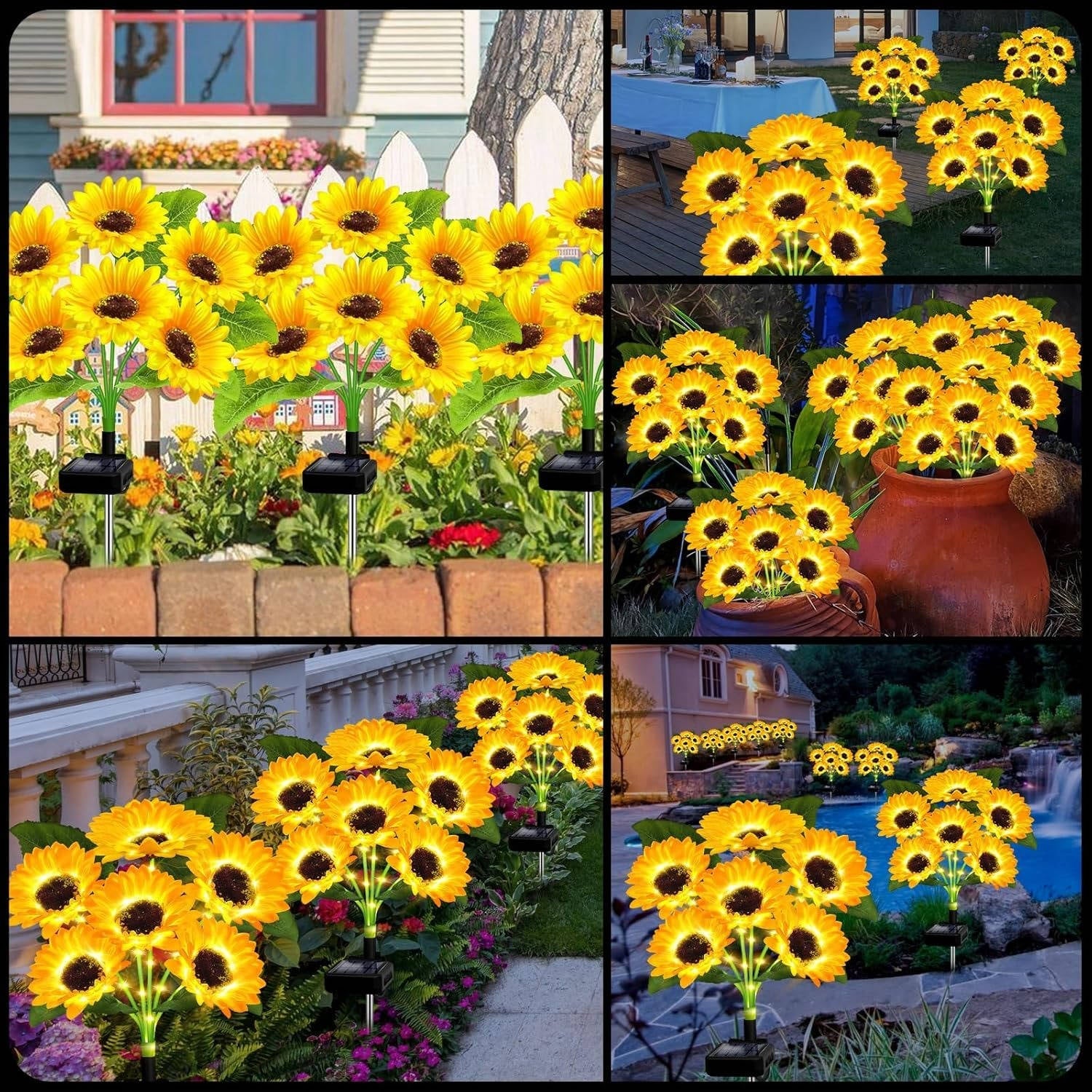 Solar Flower Garden Lights with Automatic Dusk Sensor and Aluminum Stakes, 4 Pack All Vera Mart