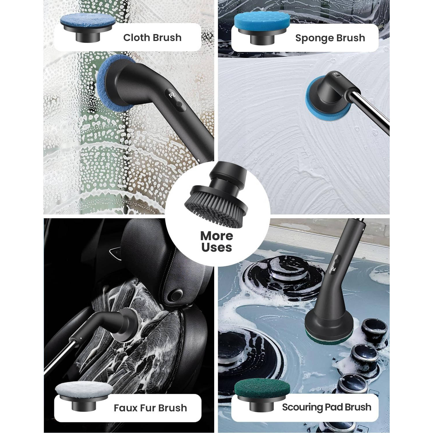 Electric Spin Scrubber with Extendable Handle and 7 Brush Heads for Grout All Vera Mart