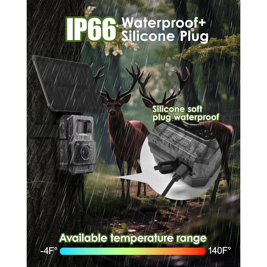4K Trail Camera with Solar Panel and Wireless Hotspot, 64MP Night Vision All Vera Mart