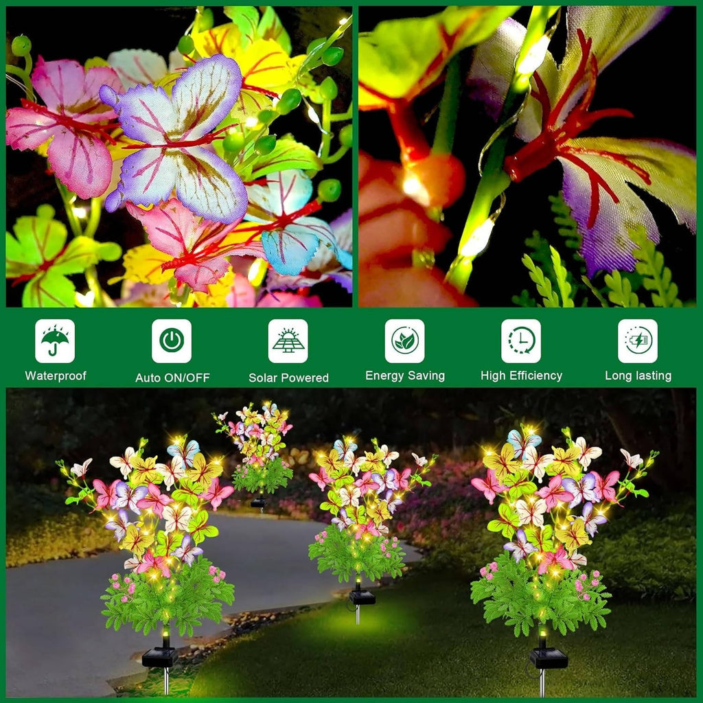 Solar Flower Garden Lights with Automatic Dusk Sensor and Aluminum Stakes, 4 Pack All Vera Mart