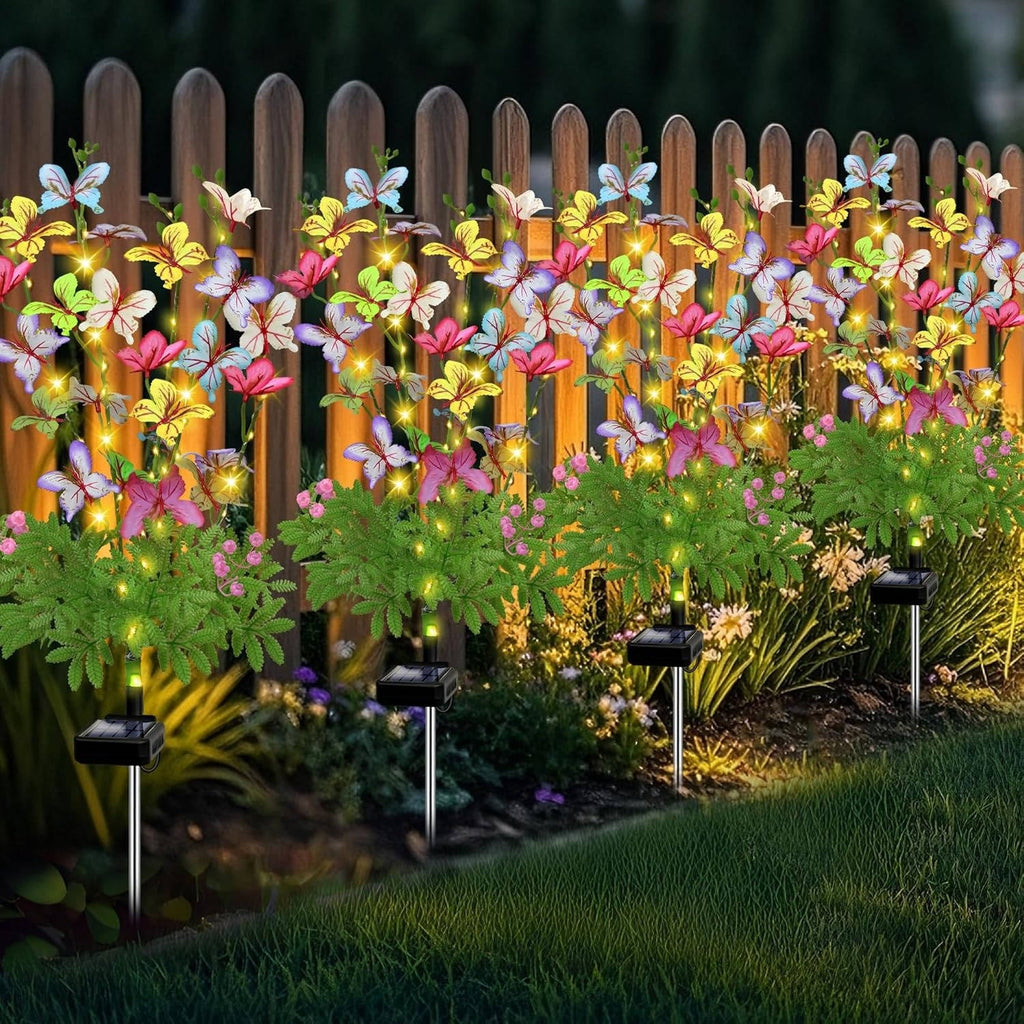 Solar Flower Garden Lights with Automatic Dusk Sensor and Aluminum Stakes, 4 Pack All Vera Mart