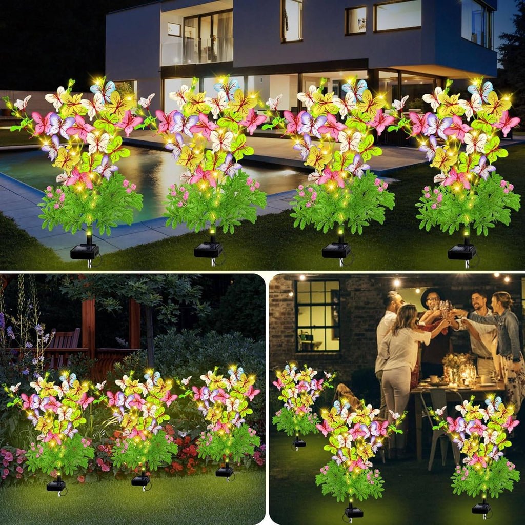 Solar Flower Garden Lights with Automatic Dusk Sensor and Aluminum Stakes, 4 Pack All Vera Mart