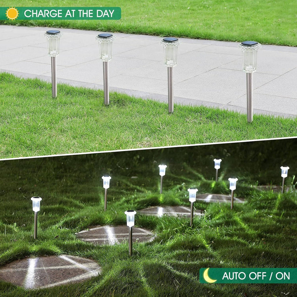 Solar Pathway Lights with Automatic Dusk Sensor and Cool White LED, 10-Pack All Vera Mart